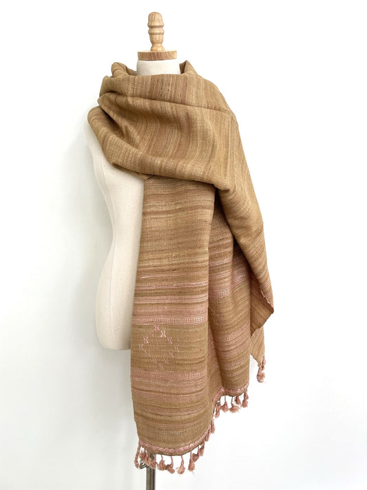 The Caramel Wool Scarf with Pink Tassels