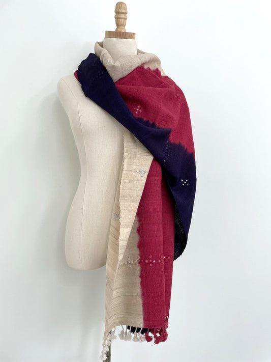 The Purple, Pink and Ecru Scarf with Tassels