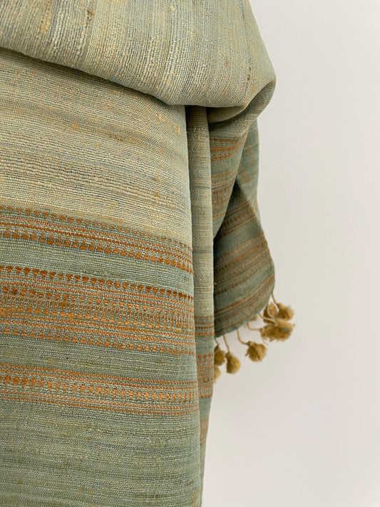The Soft Green Wool Scarf with Golden Tassels