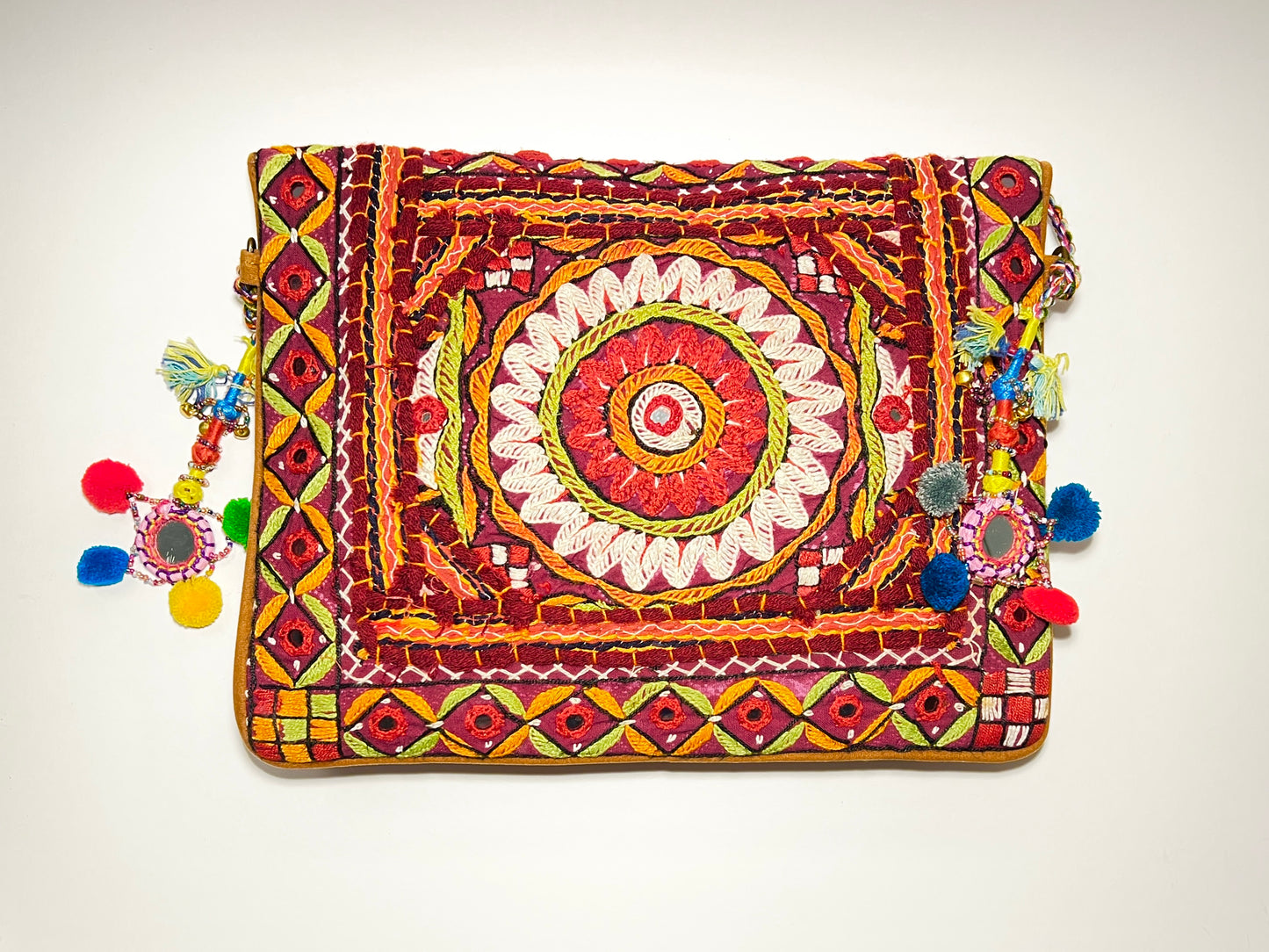 The Burgundy Cotton Mirrorwork Bag