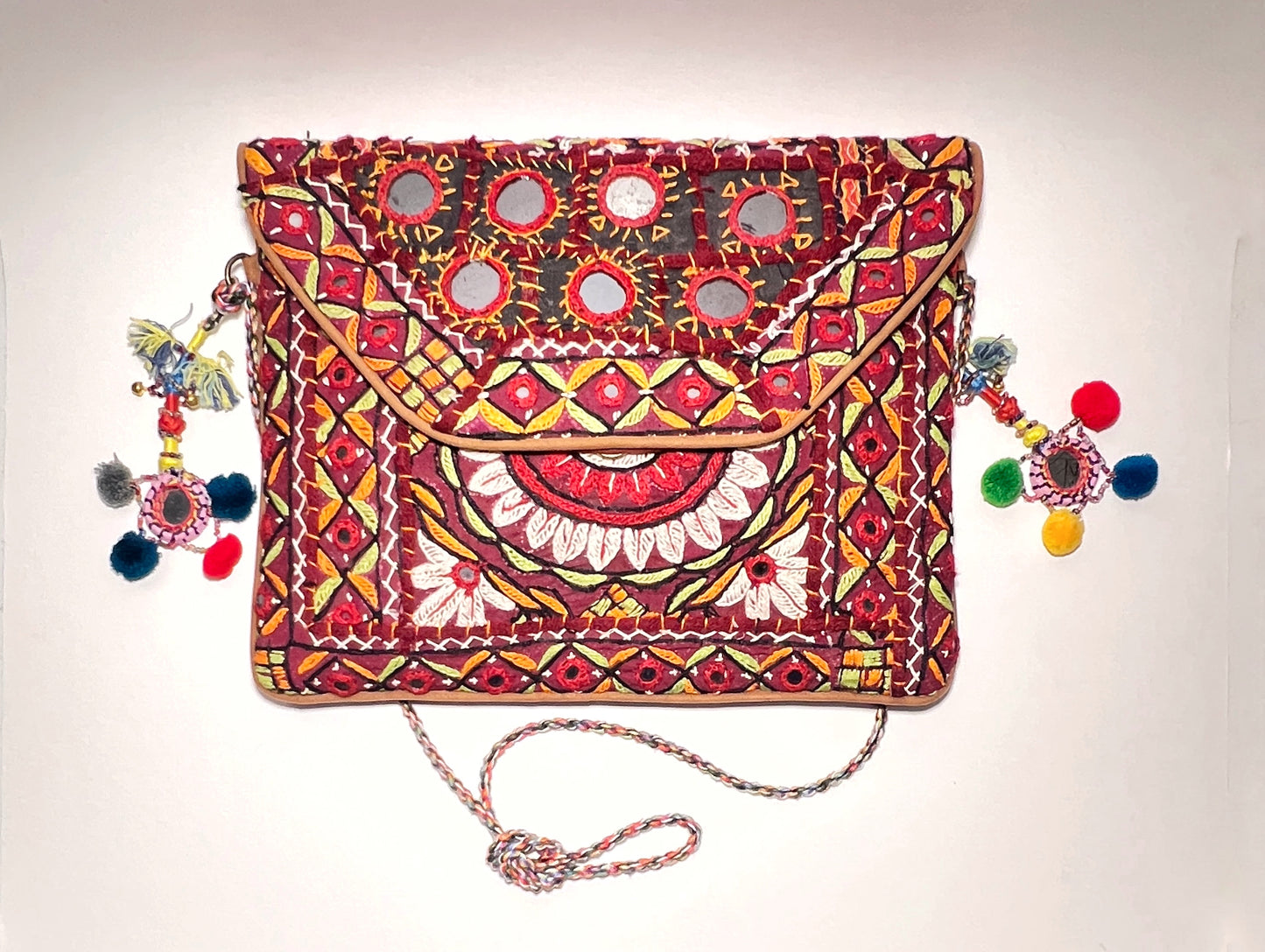 The Burgundy Cotton Mirrorwork Bag