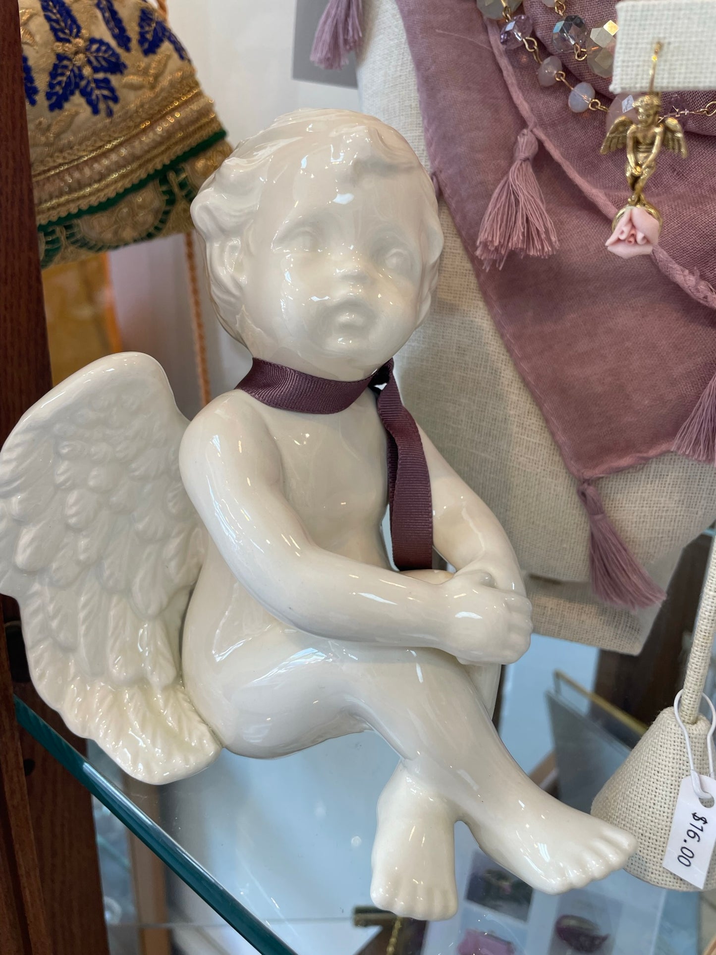 The Large Sitting Darling Angel in White Ceramic