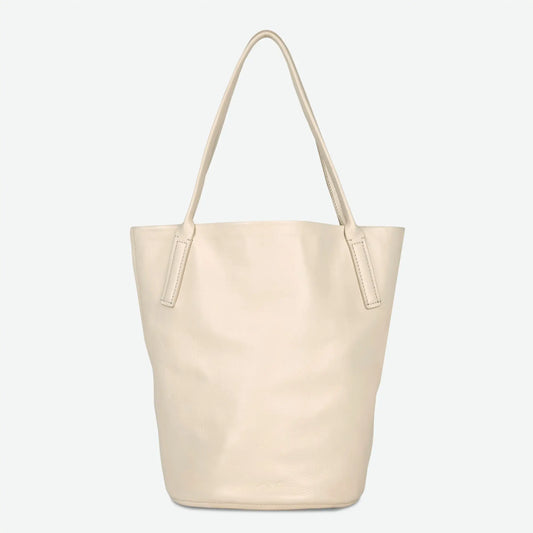 The Buttery Soft Leather Large Bucket Bag in Cream