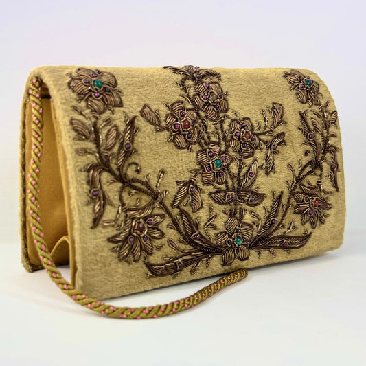 The Lavishly Embroidered Velvet Handbag in Gold