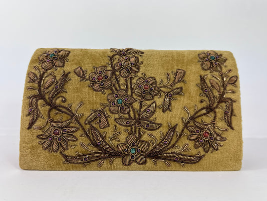 The Lavishly Embroidered Velvet Handbag in Gold