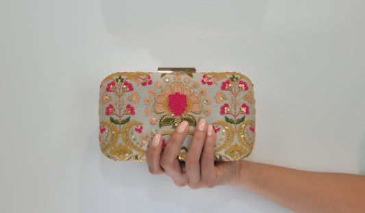 The Lavish Grey Embroidered Minaudiere Bag