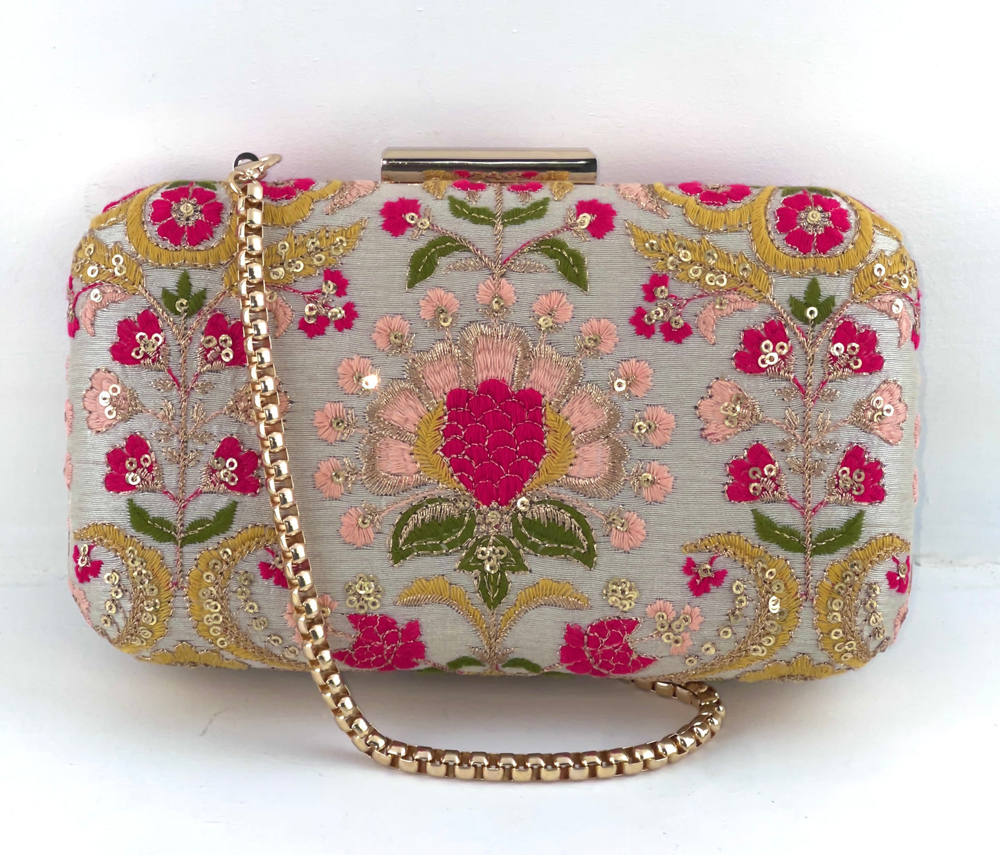 The Lavish Grey Embroidered Minaudiere Bag