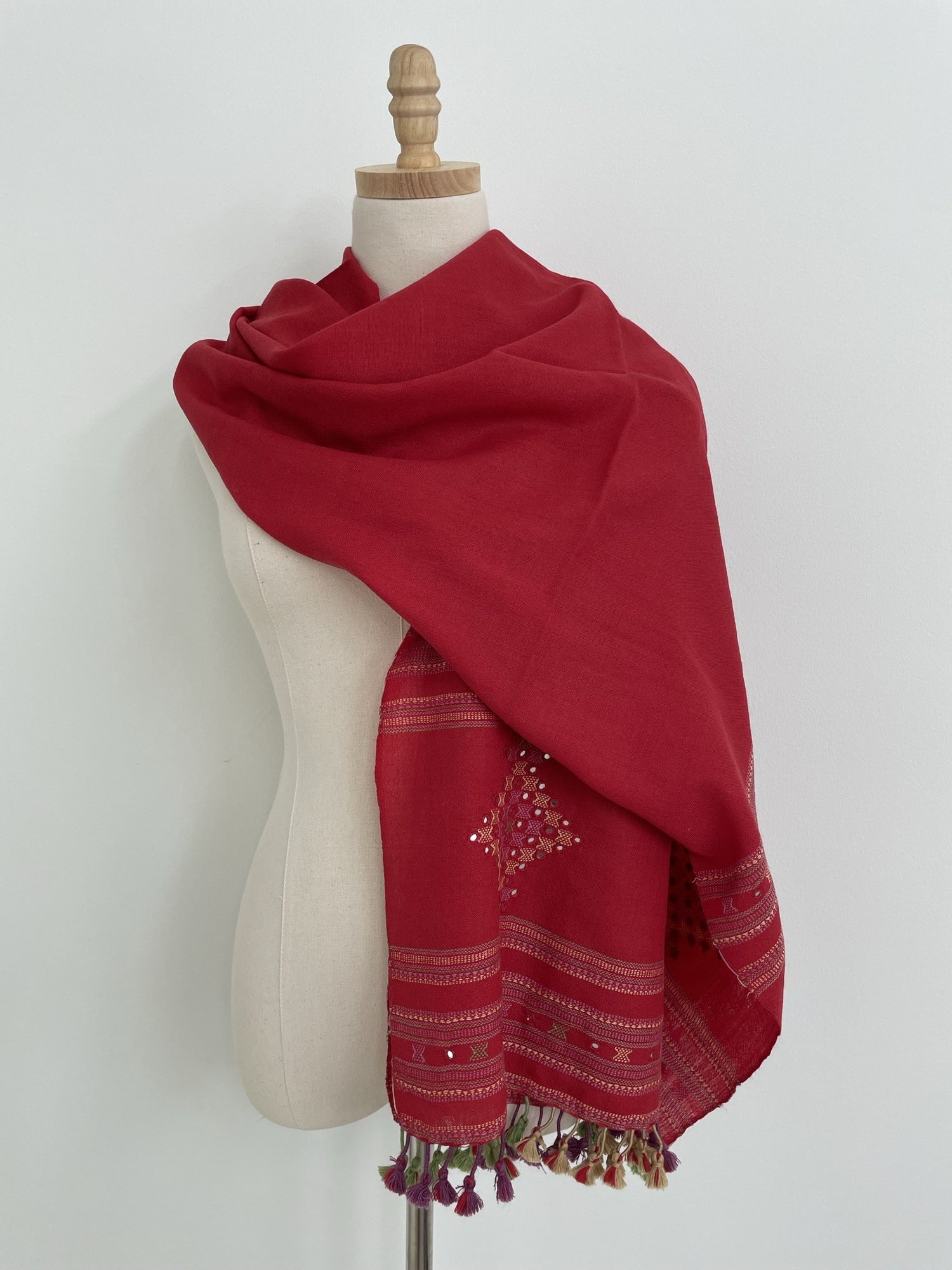 Red Brick Merino & Silk Scarf/ Red Homespun Weft/ Handwoven